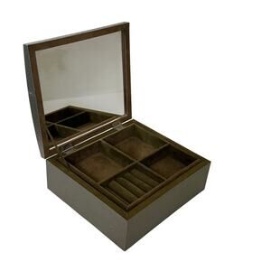 Industrial Look Aluminum Jewelry Box Velvet Lined Organizer Interior Mirror